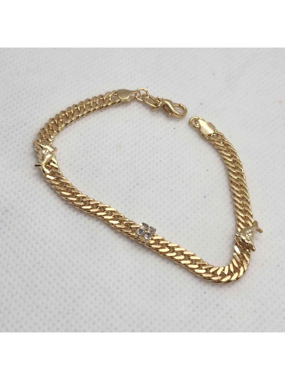 Brand New Brazilian 18k Gold Filled 2 Dolphins & Cz Stone Bracelet